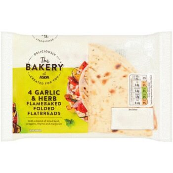 The BAKERY at ASDA The Bakery 4 Garlic & Herb Flamebaked Folded Flatbreads (300g)