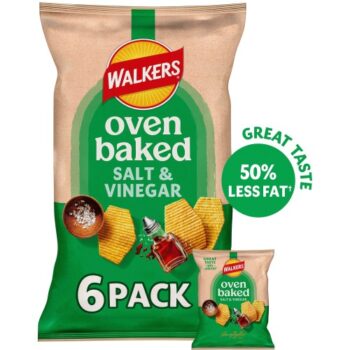 Walkers Oven Baked Salt & Vinegar Multipack Crisps 6x6x22g Flavour (6 x 22g)