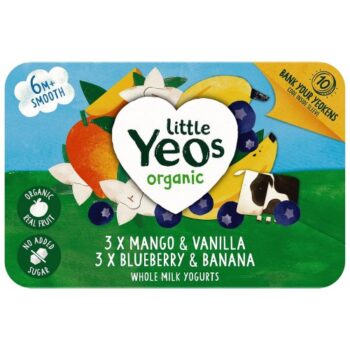Yeo Valley Little Yeos Organic No Added Sugar Mango Vanilla Blueberry Banana Yogurt Kids Yogurts Selection (6 x 42g)