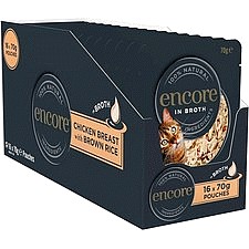 Encore Wet Adult Cat Food Chicken With Brown Rice In Broth Pouches (16 x 70g)