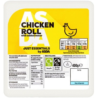 JUST ESSENTIALS by ASDA Just Essentials by Chicken Roll with Added Water (400g)