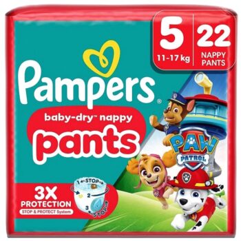 Pampers Baby-Dry Nappy Pants Paw Patrol Edition Size 5 22 Nappies 11kg-17kg Essential Pack