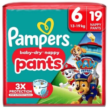 Pampers Baby-Dry Nappy Pants Paw Patrol Edition Size 6 19 Nappies 13kg-19kg Essential Pack