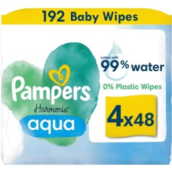 Pampers Harmonie Aqua Baby Wipes Plastic Free 4 Packs (192)