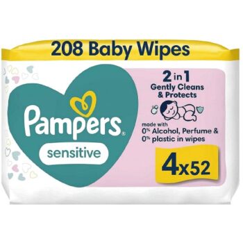 Pampers Sensitive Baby Wipes 0% Plastic 4x52 Wipes
