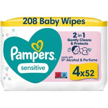 Pampers Sensitive Baby Wipes 4 Packs = 208 Baby Wet Wipes (1, 208)