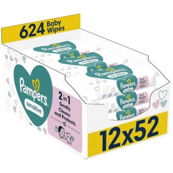 Pampers Sensitive Baby Wipes Plastic Free 12 Packs 624 Wet Wipes (12)