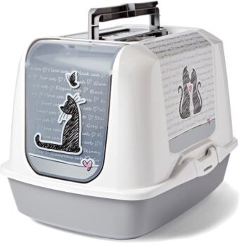 Pets At Home Cats In Love Printed Hooded Cat Litter Tray
