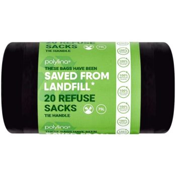 Polylina Saved From Landfill Tie Handle Refuse Sacks (75 Litre)