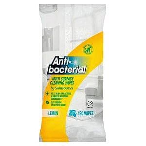 Sainsbury's Antibacterial Lemon Multi Surface Cleaning Wipes (120)