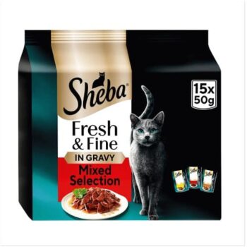 Sheba Fresh & Fine Wet Cat Food Pouches Meaty Pieces in Gravy (15 x 50g)