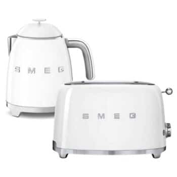 Smeg 50's Style Mini Kettle and 2 Slice Toaster in White