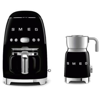 Smeg Drip Coffee Machine and Milk Frother Black with Tritan Set
