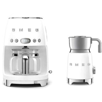 Smeg Drip Coffee Machine and Milk Frother White with Tritan Set