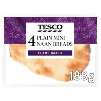 Tesco Plain Mini Naan Breads (4 x 188g)