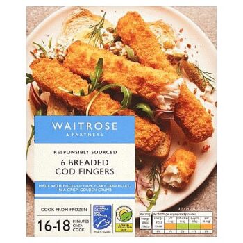 Waitrose 6 Frozen Breaded Cod Fingers (330g)