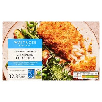 Waitrose Frozen 2 Breaded Cod Fillets (300g)