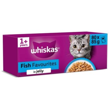 Whiskas 1 Adult Wet Cat Food Pouches Fish Favourites in Jelly (80 x 85g)