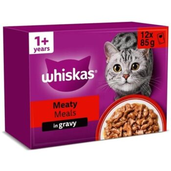 Whiskas 1 Adult Wet Cat Food Pouches Meaty Meals in Gravy (12 x 85g)