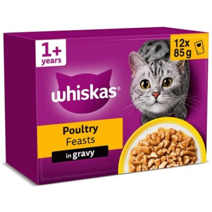 Whiskas 1 Poultry Feasts Adult Wet Cat Food Pouches in Gravy (12 x 85g)