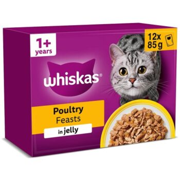 Whiskas 1 Poultry Feasts Adult Wet Cat Food Pouches in Jelly (12 x 85g)