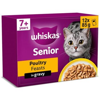 Whiskas 7 Senior Wet Cat Food Pouches Poultry Feasts in Gravy (12 x 85g)