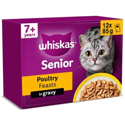 Whiskas 7 Senior Wet Cat Food Pouches Poultry Feasts in Gravy (12 x 85g)