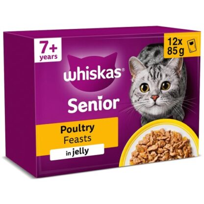 Whiskas 7 Senior Wet Cat Food Pouches Poultry Feasts in Jelly (12 x 85g)