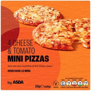 ASDA 4 Mini Pizzas Cheese & Tomato (4 x 89g, 356g)