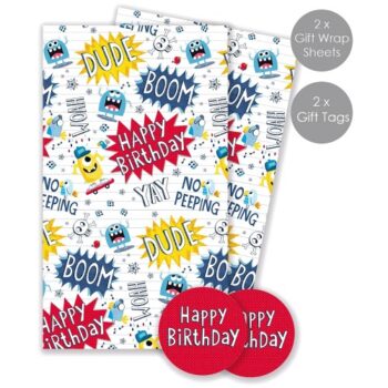 Birthday Monsters Gift Wrap Sheets & Tags