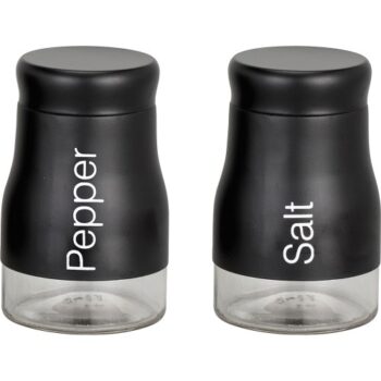 Black Stainless Steel and Glass Salt and Pepper Mill Set