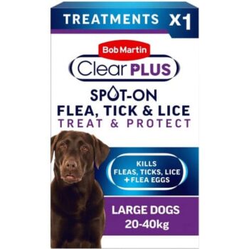 Bob Martin Clear Plus Spot-On Flea & Tick Solution for Large Dogs 1 Pipette (268mg, 241.2mg)