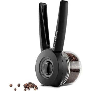 Dreamfarm Ortwo Lite | One-Handed Plastic Manual Pepper Mill with Ceramic Grinder | Refillable Pepper & Salt Grinder Spice Mill | Black 2oz
