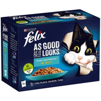 Felix As Good As It Looks Ocean Feasts Wet Cat Food Fish Selection in Jelly 12x100 Pouches (12 x 85g)