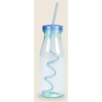 George Home Blue Milk Bottle with Straw