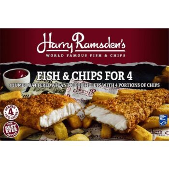 Harry Ramsdens 4 Jumbo Cod Fish Fillets and of Chips for 4 (1kg)