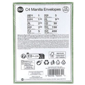 Nu Mail C4 Manilla Envelopes (12Pack)