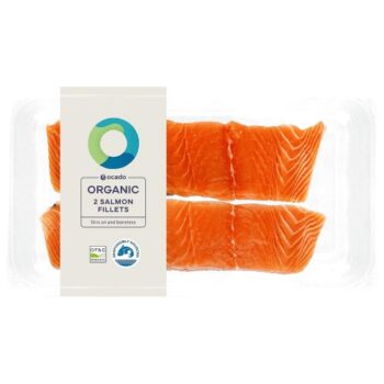 Ocado 2 Organic Salmon Fillets Skin On & Boneless (240g)