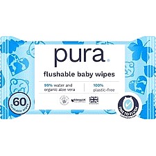 Pura Flushable Baby Wipes 100% & Biodegradable with Organic Aloe Vera & Plant (1)