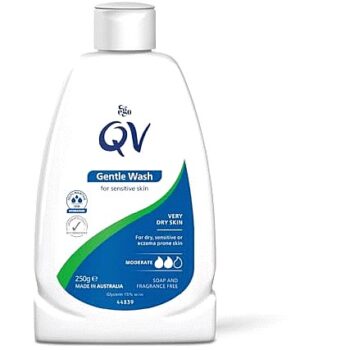 QV Gentle Wash for Dry Sensitive Skin pH Balanced Unscented Soap Free Body Wash Moisturising Soap alternative that lathers for Dry Skin Eczema Psoriasis Dermatitis (250ml)