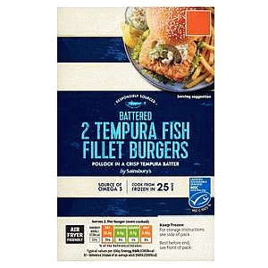 Sainsbury's 2 x Battered Tempura Fish Fillet Burgers (227g)