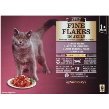 Sainsbury's Adult Fine Flakes Fish Selection in Jelly Cat Food 1+ Years (12 x 100g)