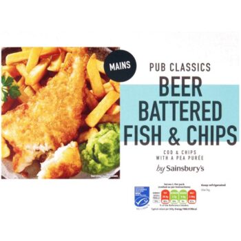 Sainsbury's Pub Classics Beer Battered Fish & Chips with a Pea Puree (450g)