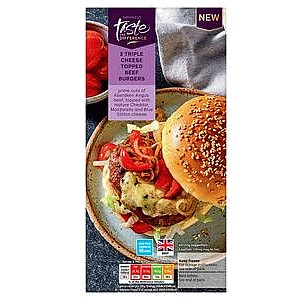Sainsbury's Triple Cheese Topped Beef Burgers Taste the Difference (2 x 322g)