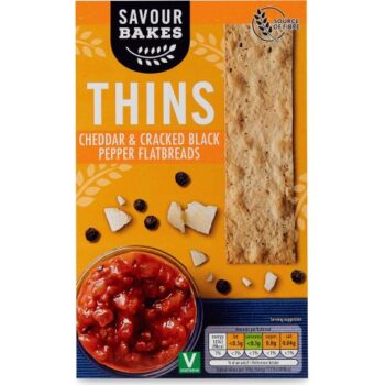 Savour Bakes Thins Cheddar & Cracked Black Pepper Flatbreads (125g)