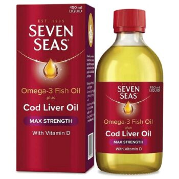 Seven Seas Omega-3 Fish Oil Plus Cod Liver Max Strength Liquid. With Vitamins D And E (450ml)