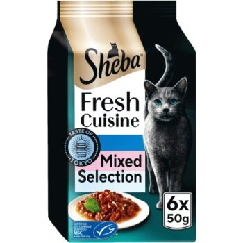 Sheba Fresh Cuisine Taste of Tokyo Wet Cat Food Pouches Seln Salmon & Tuna in Gravy (6 x 50g)