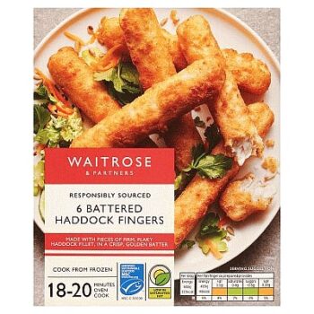 Waitrose Frozen 6 Battered Haddock Fish Fingers (330g)