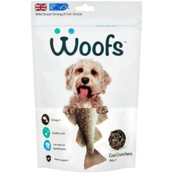 Woofs Cod Crunchers Dog Treats 100% Natural MSC Fish (100g)
