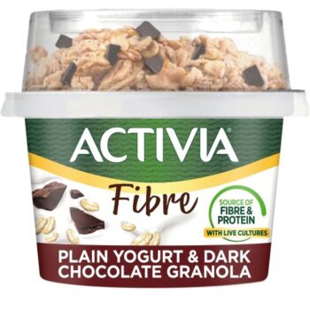Activia Fibre Natural Yoghurt & Dark Chocolate Granola Breakfast Pot with Spoon (165g)